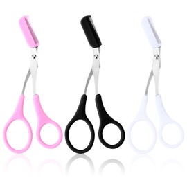 WLLHYF 3 Pieces Eyebrow Shaping Cutting Scissors Trimmer with Removable Comb Non-Slip Finger Grips Professional Eyebrow Scissors Remover Makeup Tool Accessories for Men and Women