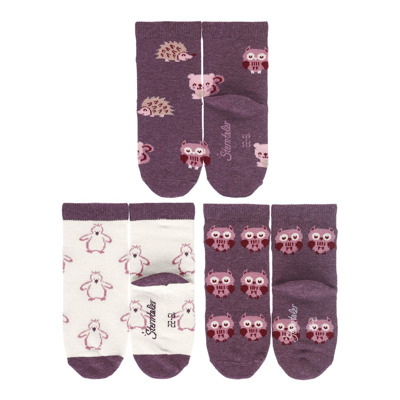 Sterntaler Girls 3 Pack Hedgehog Owl Socks, Purple (Purple Mel.