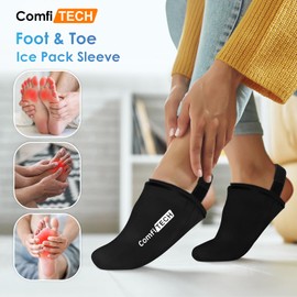 ComfiTECH Foot & Toe Ice Pack Sleeve for Forefoot 1 Pair, Cooling Feet Application Wrap with Stretchable Straps, Cold Gel Socks Reusable (2 Packs)
