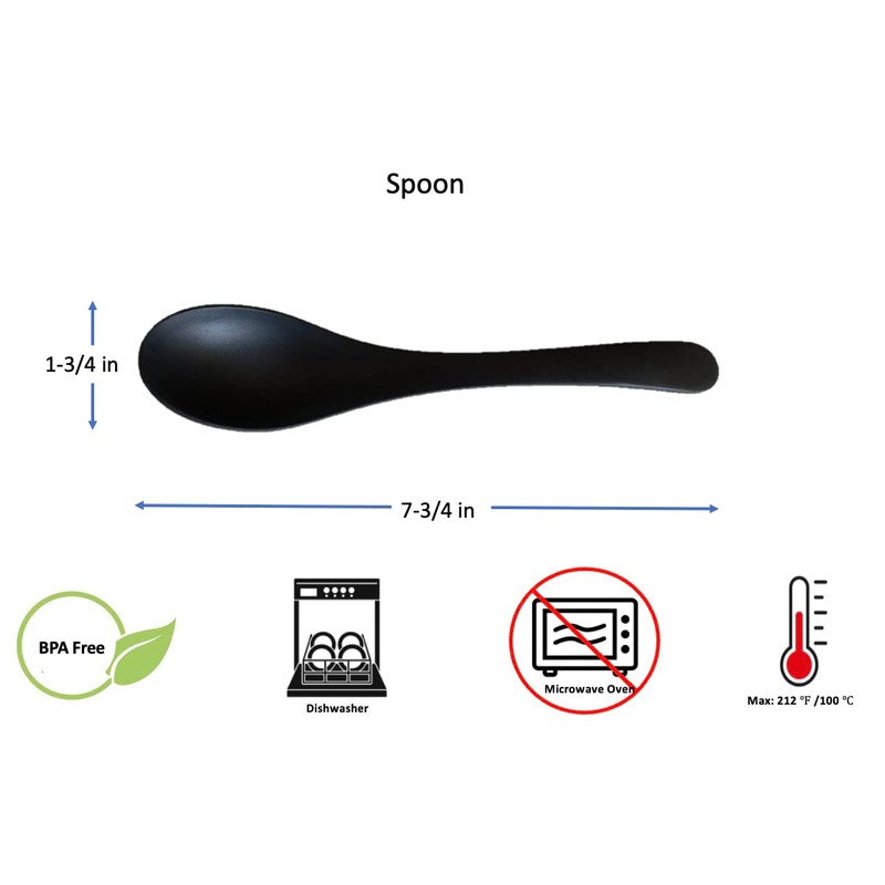 Lucky Star Melamine Mixing Serving Soup Spoon, 7-3/4” Long, Black,