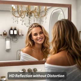 SMIROR 40 x 36 Inch Rustic Bathroom Mirror for Over Sink, Brown Walnut Metal Framed Farmhouse Rectangle Vanity Mirrors for Wall, Wooden Grain, Thick Frame, (Horizontally/Vertically)