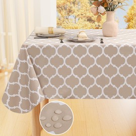 smiry Rectangle Table Cloth, Waterproof Vinyl Tablecloth with Flannel Backing for Rectangle Tables, Wipeable Spillproof Plastic Tablecloths for Dining, Camping, Indoor and Outdoor (54"x108", Khaki)