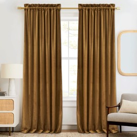 RYB Home Golden Brown Velvet Curtains 120 inches, Super Soft Luxury Velvet Drapes Room Darkening Privacy Panels for Large Window Energy Smart Shades for Bedroom Office, W52 x L120 inches, 2 Panels