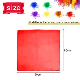 FUKPO Set of 6 Chiffon Scarves, Square Juggling Cloths, Performance Silk Scarves, Colourful Dance Cloths for Children, Baby, Nursery (Red, Green, Yellow, Purple, Blue, Orange)
