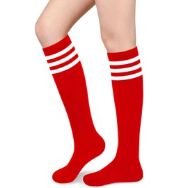 Sarfel Red Knee High Socks for Women Red and White Striped Socks Knee Sock for Women Striped Sock Womens Soccer Accessories