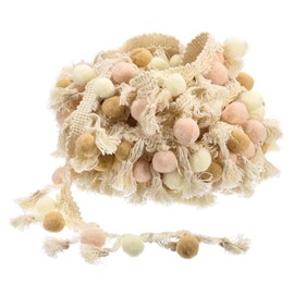uxcell 5 Yards Pom Pom Ball Fringe Trim, Ribbon Sewing DIY Crafts Accessory for Home Curtain Clothes Pillow Decoration, Beige