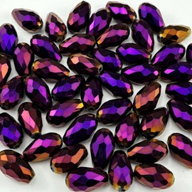 YUEXIGO 150pcs 4x6mm Teardrop Crystal Glass Beads for Jewelry Making, Faceted Vertical Hole Teardrop Glass Spacer Beads for Wind Chimes Bracelet Earring Necklace DIY Craft(Purple Light)
