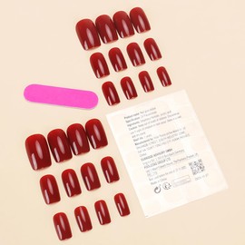 Red Press on Nails Short Square Fake Nails Pure Color Gel Acrylic Nails Full Cover Glossy Glue on Nails French Designs Artificial Nails Short Stick on Nails for Women Girls Nail Art Decorations 24PCS
