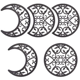 CREATCABIN Pack of 5 Moon Phase Wall Decorations, Moon Wall Art Decoration, Hanging Boho Wood Decoration Set, Aesthetic with Stickers for Living Room, Bedroom, Home, Apartment, Bar, Office, DIY