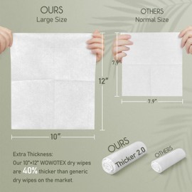 WOWOTEX THICKER Dry Wipes 50 Count Disposable Face Towels 10x12" | Ultra Soft for Sensitive Skin & Babies, Travel, Makeup Removal