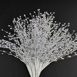 100pcs Beaded Stick Bride Wedding Pearl Bouquet Party Decoration (Silver)