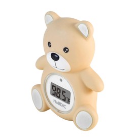 HubiBaby Baby Bath Thermometer & Digital Room Temperature, 2in1 Kids Bathroom Safety Products with Temperature Warning, Floating Teddy Bear (Khaki)