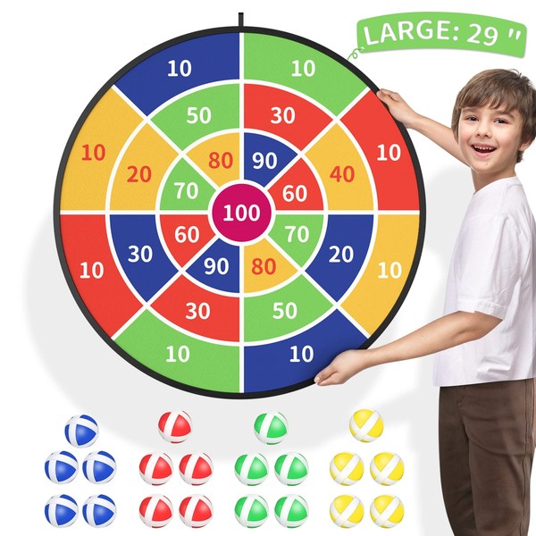 TEMI 29" Large Dart Board for Kids, Boys Toys Dartboards with 20 Velcro Sticky Balls, Indoor & Outdoor Sport Fun Party Play Game Toys, Birthday Gifts for Boys Girls 3 4 5 6 7 8 9 10 11 12 Years Old
