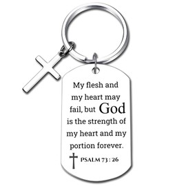 GiftYou Inspirational Scripture Metal Key Chains with Cross Pendant - Bible Verse Keychain Religious Gift for Christian, Psalm 73:26, Standard