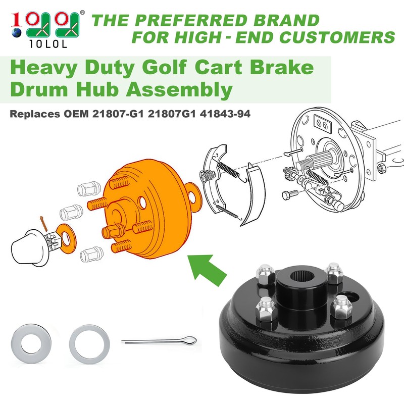 10L0L Golf Cart Brake Drum Hub Assembly for EZGO 1991-up