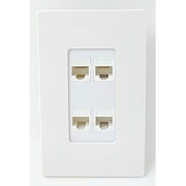 RiteAV Screwless Decorative 1 Gang 4 Port Cat5e Wall Plate - White/White