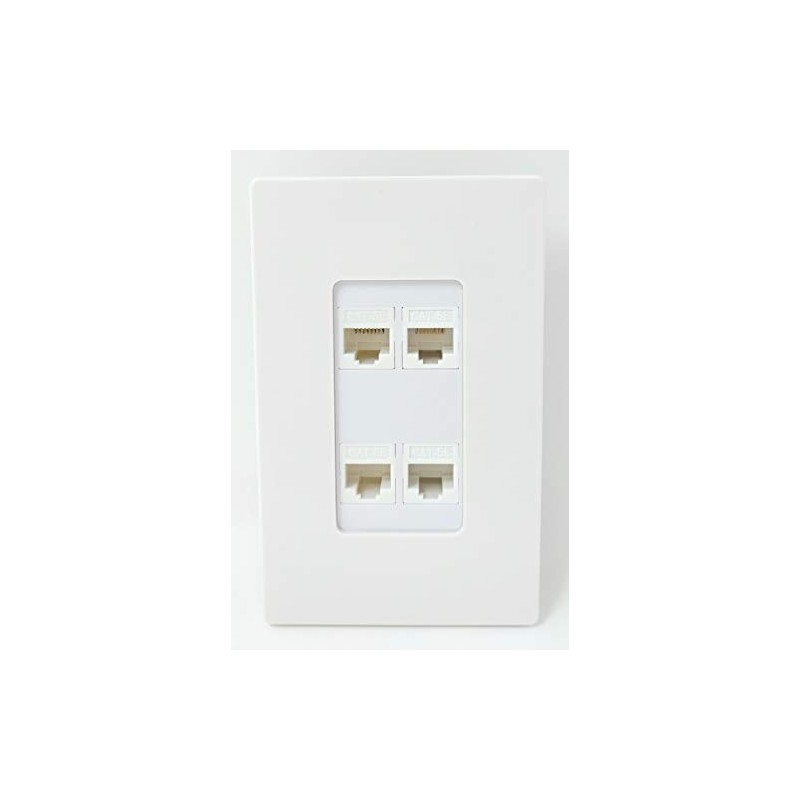RiteAV Screwless Decorative 1 Gang 4 Port Cat5e Wall Plate