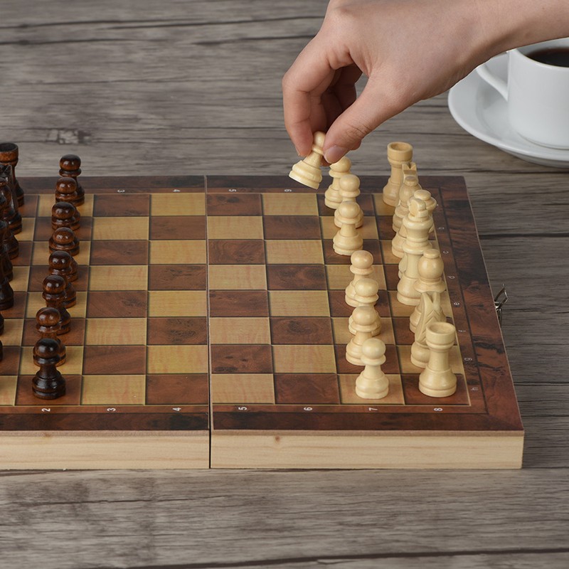 3in1 Portable Wooden Chessboard Folding Board Chess Game For Party