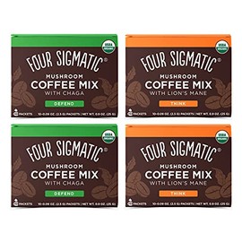 Four Sigmatic Mushroom Coffee Mix Pack of 4 - Lion's Mane and Chaga & Cordyceps and Chaga - 10 Packets Per Box
