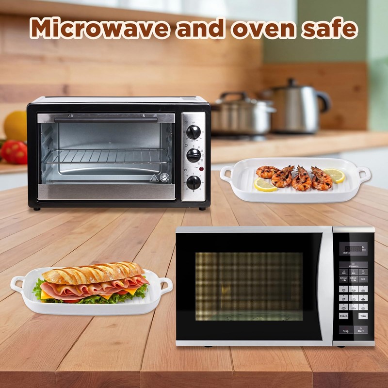 2 Pack Microwave Bacon Tray Ceramic Cooker with Drip Rack,