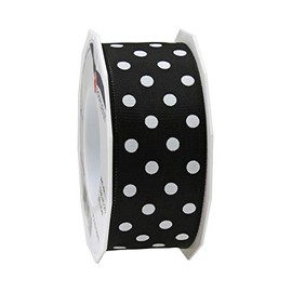 Präsent - Polka Dots Wired & Printed Ribbon Black-White 40 mm Width, 20 m Length