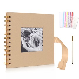 RECUTMS Scrapbook Photo Album Linen Cover 6 Inch Hardcover Kraft White Pages Memory Book for Travel Wedding Guest Book Christmas Baby Shower (Cowhide)