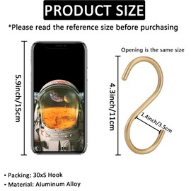ULWSKY 30Pcs Gold S Hooks,Aluminum Alloy S Shaped Hook,Gold Hook Hanger,Heavy Duty S Hook,Utility S Hooks for Bathroom,Cloakroom,Kitchen,Garden