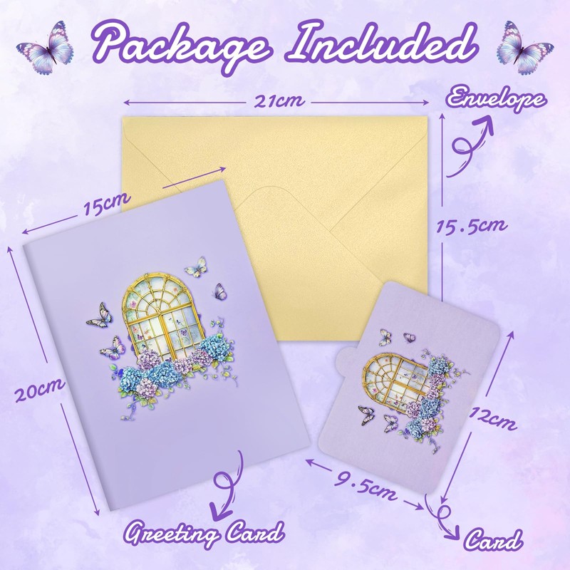 YianHien Anniversary Card, Heart Purple Flowers & Butterflies Pop Up