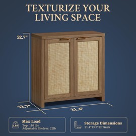 OAKHAM HOME Hampstead Storage Sideboard Cabinet with Rattan Doors, Buffet Kitchen Cabinet with Adjustable Shelves Accent Cabinet Cupboard Console for Living Room, Hallway