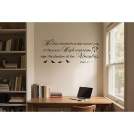 Psalm 91:1 Bible Verse Wall Sticker,He That Dwelleth in The Secret Place Christian Religious Scripture Vinyl Removable Wall Decal for Home Office