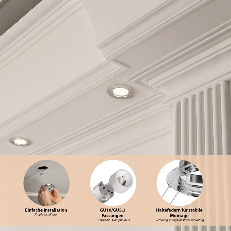 ledscom.de Recessed Ceiling mounting Frame CIRC, Round, Shiny Chrome, spotlights,