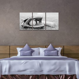 BWSPACE Baseball Sports Wall Art 3 Pieces Vintage Baseball Glove Canvas Wall Art Decor for Living Room Bedroom Gym Wall Framed Ready To Hang