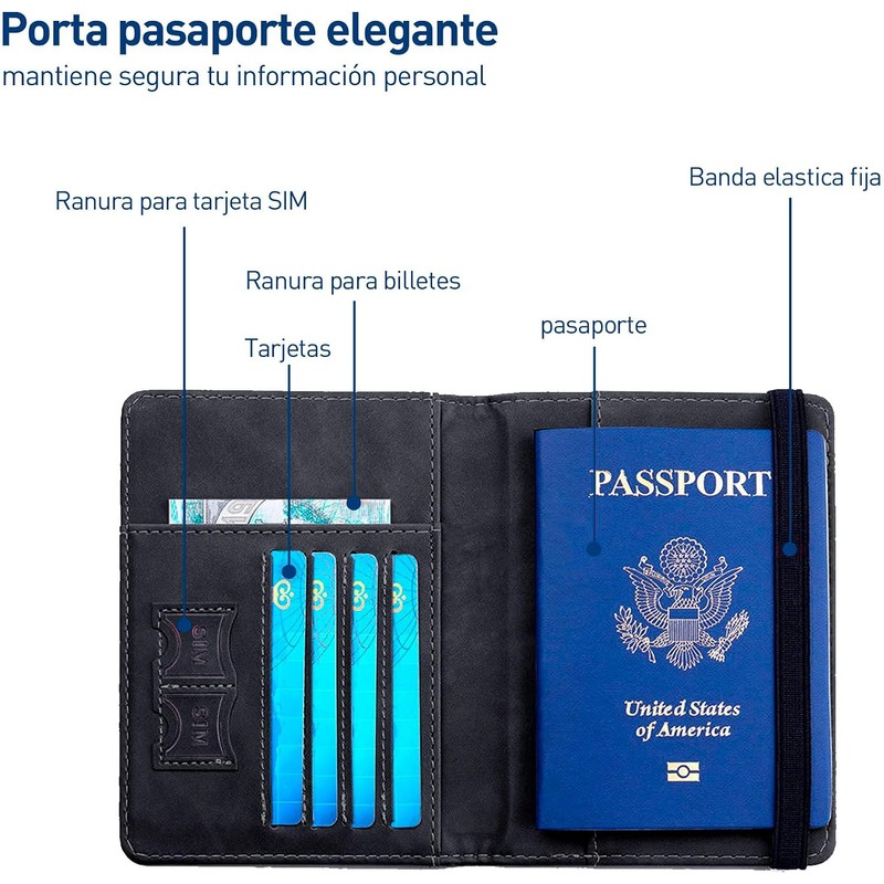 Bluelander Porta Pasaporte, con Protección RFID, Porta Pasaporte y Visa,