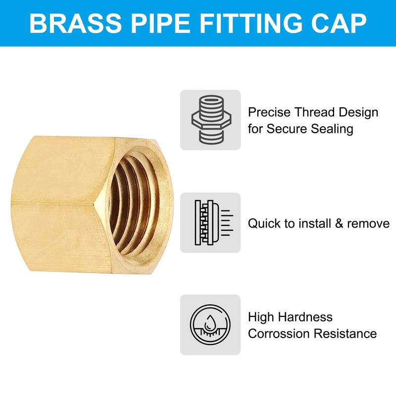 PATIKIL 1/4" NPT Female Brass Pipe Fitting Cap Set, 5Pcs