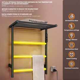 Towel Warmer Wall Mounted with 3 Electric Stainless Steel Heated Bars, Hot Towel Rack for Bathroom, Plug-in BathTowel Heater with Built-in Timer, Matte Black