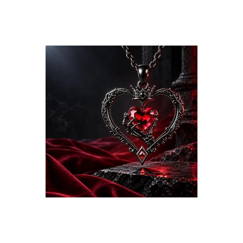 REDSUN - Collar de mano con esqueleto y corazón negro