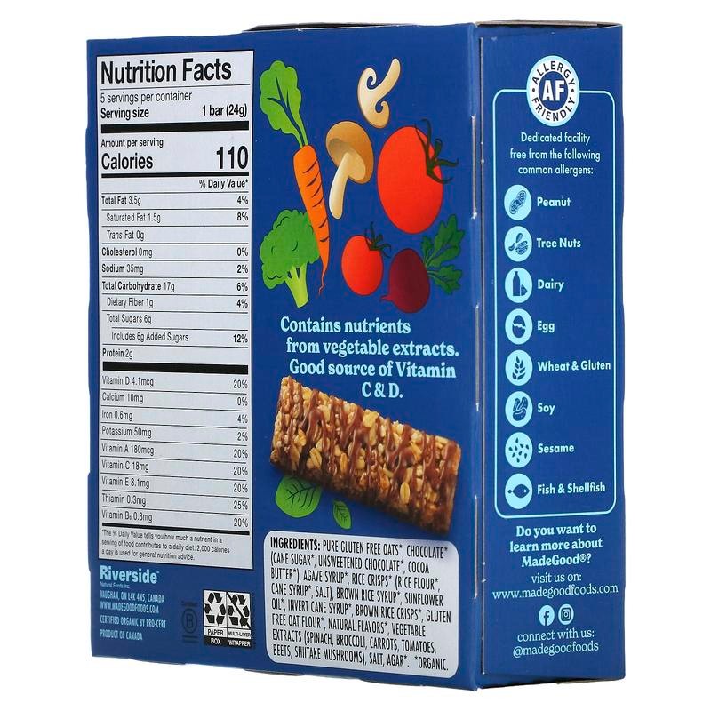 MadeGood Granola Bars, Chocolate Drizzled, Vanilla, 5 Bars, 0.85 oz