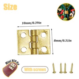 Ruidee 50 Pcs Mini Brass Hinges Miniature Furniture Cabinet Hinges for DIY Wooden Jewelry Box, Doll Houses, Tool Box（Gold）
