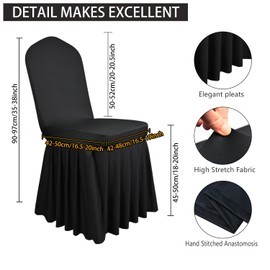 2 Pack Chair Covers with Skirt|Chair Covers Wedding|Removable and Washable Ruffle Skirt Design for Dining Room, Hotel, Ceremony for Wedding, Banquet, and Part（Black）