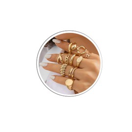 GiftInBox Aesthetic Knuckle Rings Set 14K Gold Stackable Midi Rings for Women (10pc Gold-1)