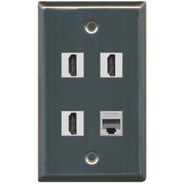 RiteAV - 3 Port HDMI 1 Port Cat6 Ethernet Wall Plate - Stainless Steel