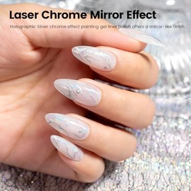 RARJSM - Esmalte de uñas de gel para arte de uñas, color plateado metálico, efecto arcoíris, acabado cromado, 3D, holográfico, con efecto de arco iris