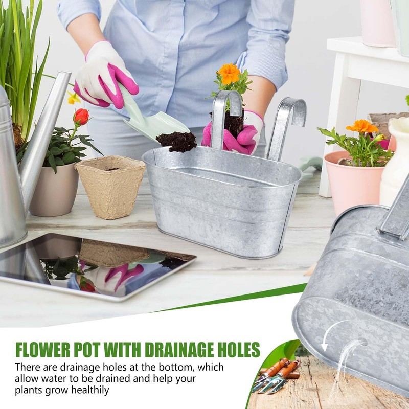 OBTANIM 4 Pack Metal Hanging Flower Pots Iron Railing Planter