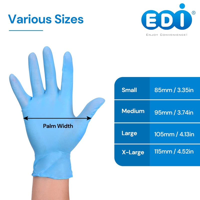 EDI Disposable Vinyl Gloves Medium, 100 pcs (Blue) - Powder-Free,