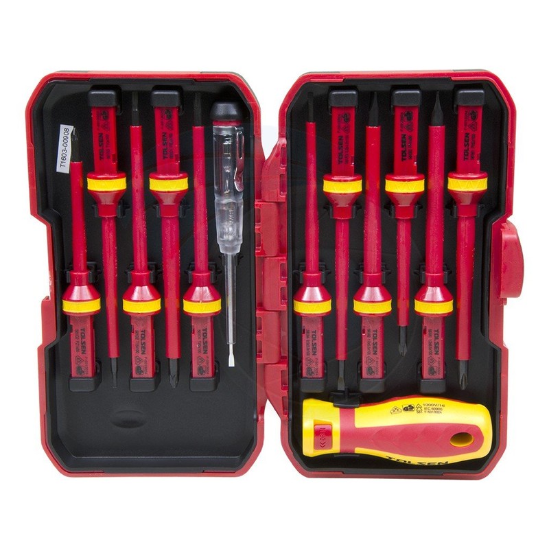 Tolsen 13pcs VDE Insulated Screwdriver Set Interchangeable in Case Magnetic