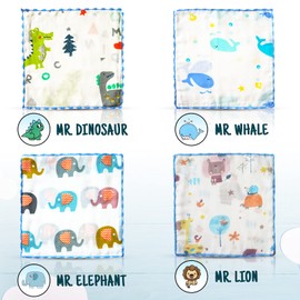Omilion Muslin Baby Washcloths Set(12-Pack), Natural Cotton Infant Bath Towel, Soft Toddler Face Towel Gift Registry Newborn Baby Shower,9x9 Inches, Animal World (Square)