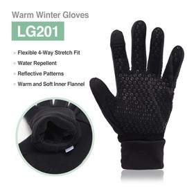 DEX FIT Warm Fleece Winter Outdoor Gloves LG201 Thermal, Ideal for Running, Hiking, Cycling Outdoor in Cold Weather, Touchscreen Compatible, Firm Silicone Grip, Washable; Black M (8) 1 Pair