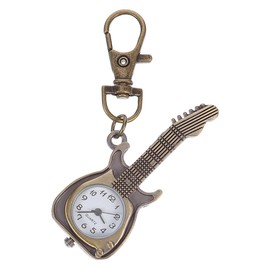 WRITWAA Vintage Guitar Shape Keychain: Quartz Pocket Watch Keychain for Men and Women, Coffee Alloy Hanging Watch with Roman Numerals