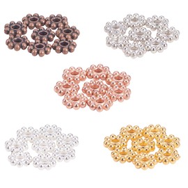 PH PandaHall 500pcs 5 Color Flower Spacer Beads Tibetan Alloy Daisy Metal Spacers for Bracelet Necklace Earring Jewelry Making