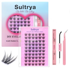 Sultrya DIY Eyelash Extensions Kit Pre made Volume Fan Lash Clusters 60 PCS Wispy Natural Lashes False Eyelash Extensions with Glue and Tweezers for At Home DIY Lash Extension